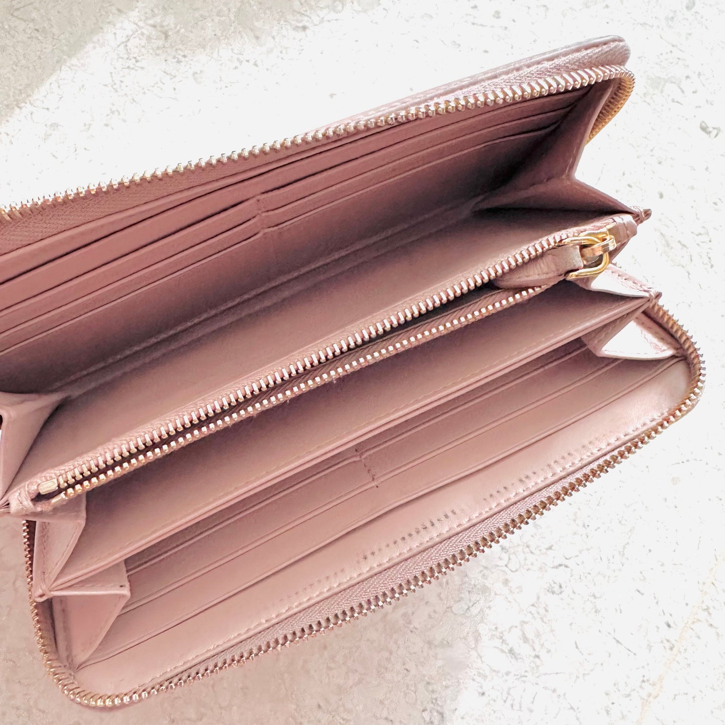 Prada Pink GHW Saffiano Leather Monogram Logo Zippy Continental Long Wallet
