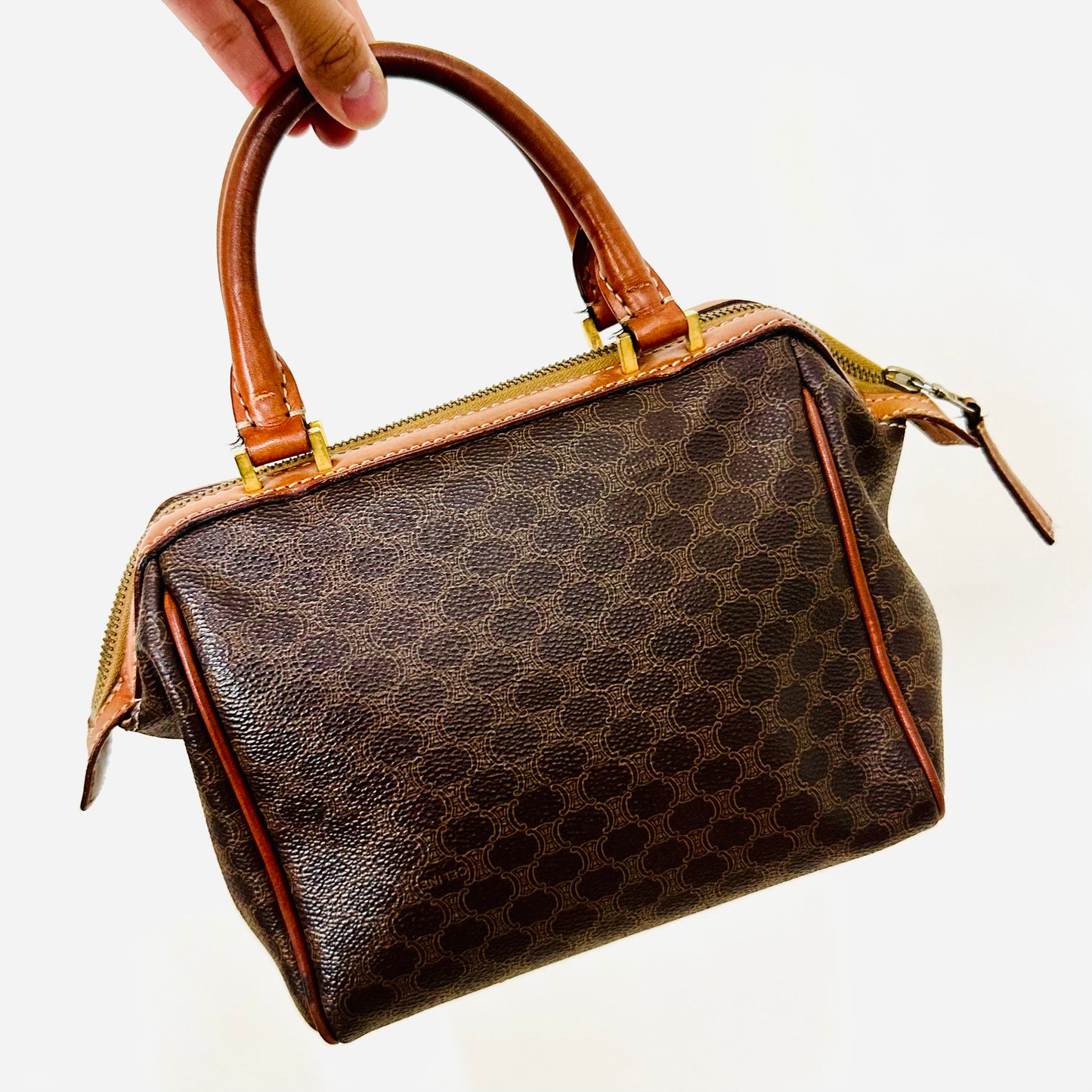 Celine Triomphe Macadam Monogram Logo GHW Mini Boston Speedy Top Handle Vintage Bag