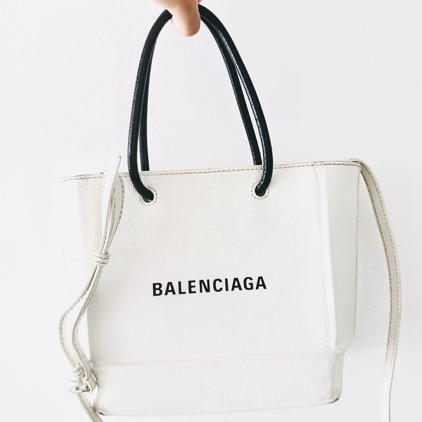 Balenciaga Everyday XXS Cabas Black / White Monogram Logo 2-Way Shopper Shoulder Sling Tote Bag