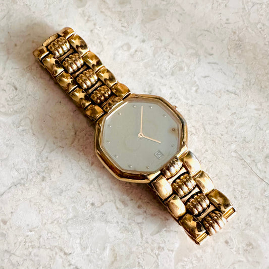 Christian Dior CD Grey Dial Monogram Logo Octagon Gold Stainless Steel 32MM Quartz Watch