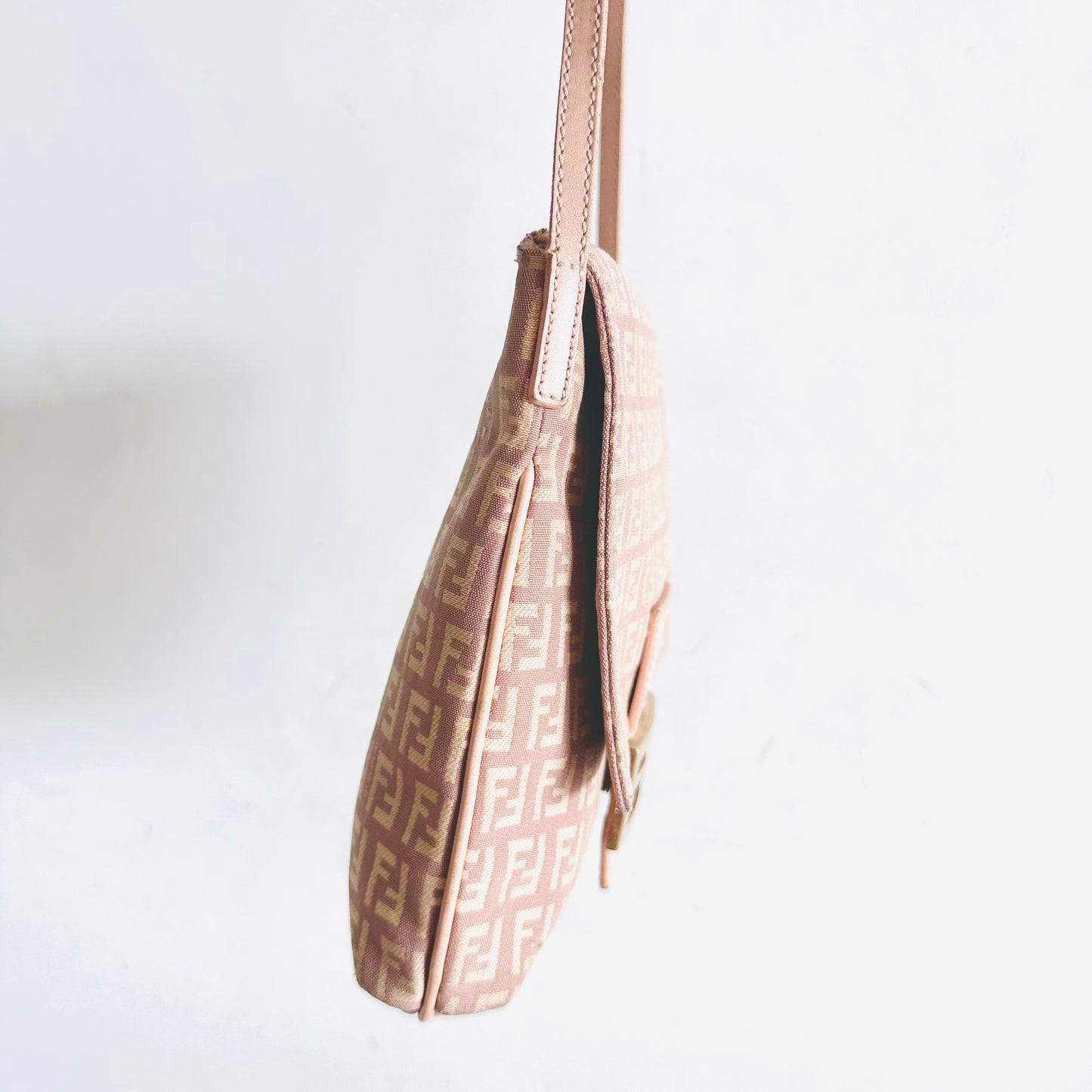 Fendi Pink GHW Zucca FF Monogram Logo Flap Shoulder Sling Bag