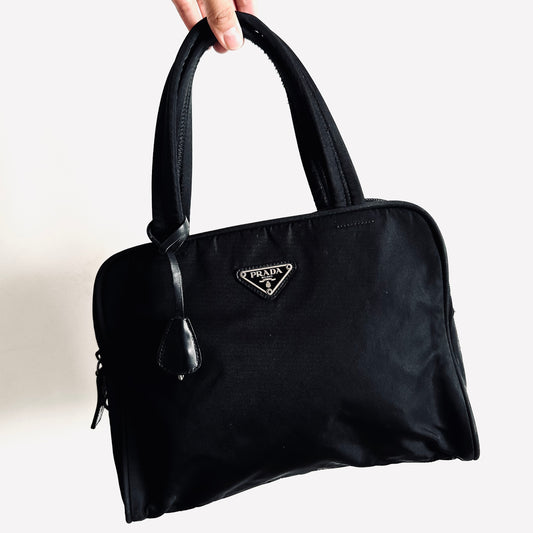 Prada Black Tessuto Classic Logo Nylon & Leather Shopper Shoulder Boston Tote Bag