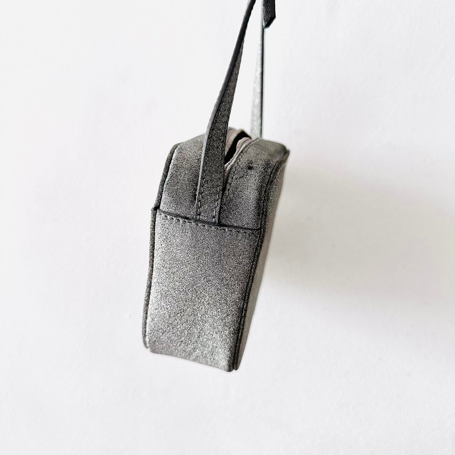 Balenciaga Metallic Silver Camera Monogram Logo Shoulder Sling Bag