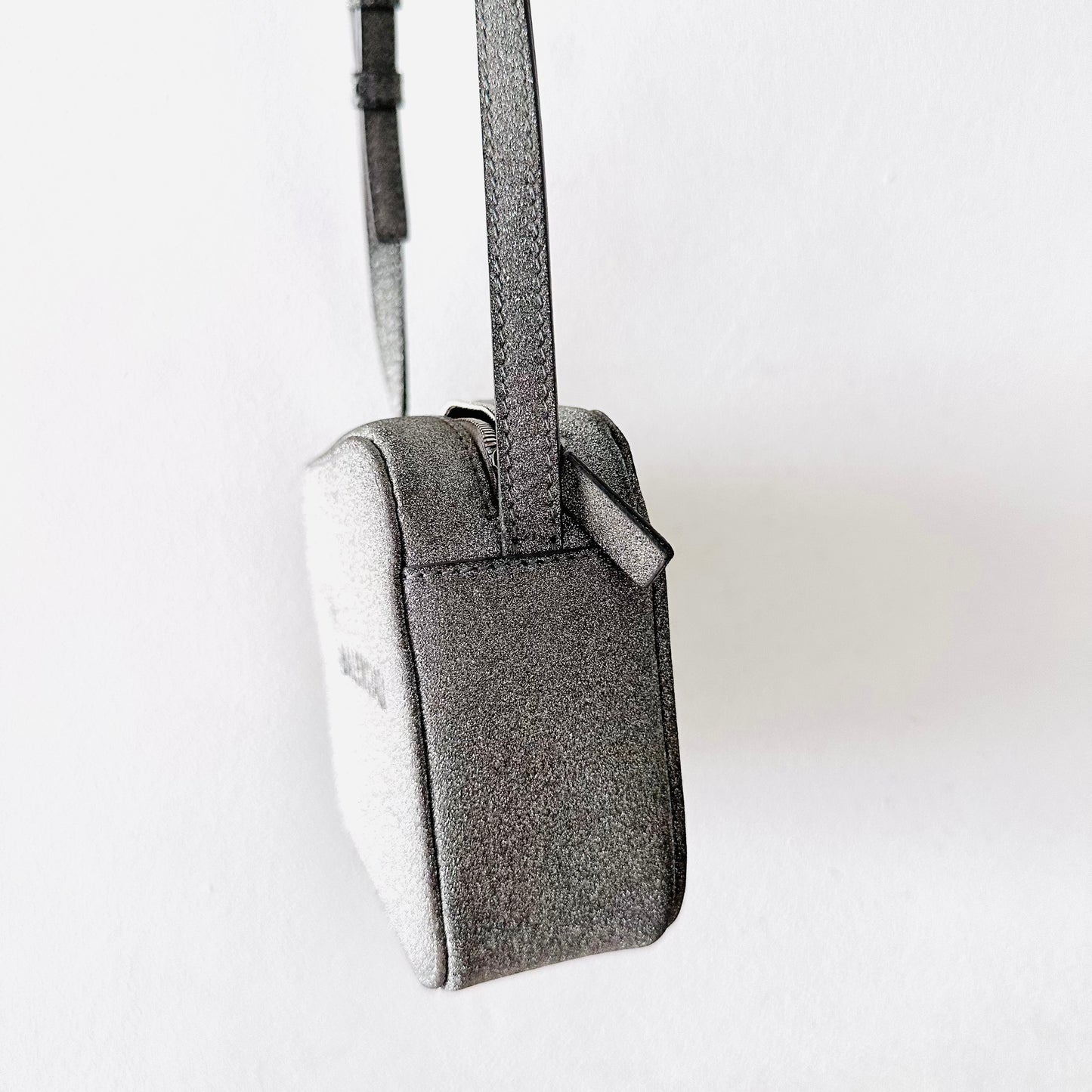 Balenciaga Metallic Silver Camera Monogram Logo Shoulder Sling Bag