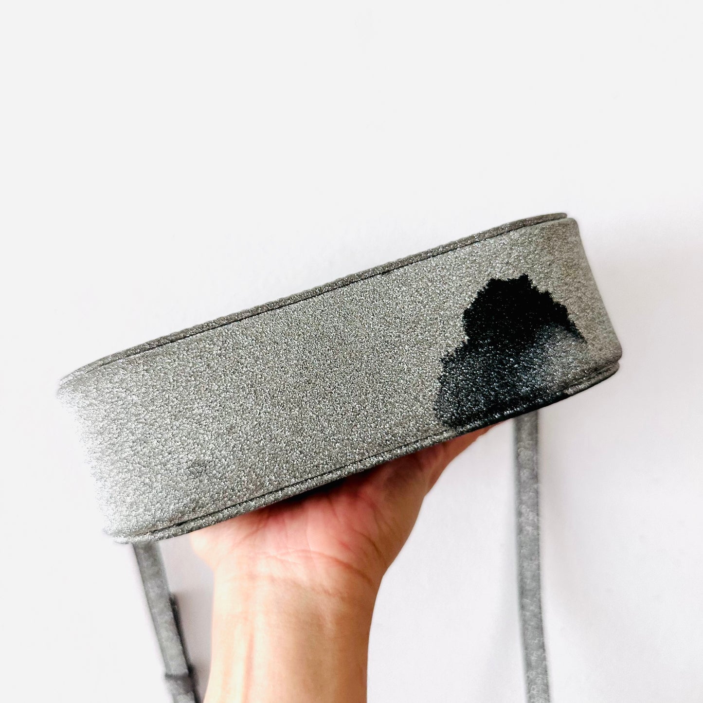 Balenciaga Metallic Silver Camera Monogram Logo Shoulder Sling Bag