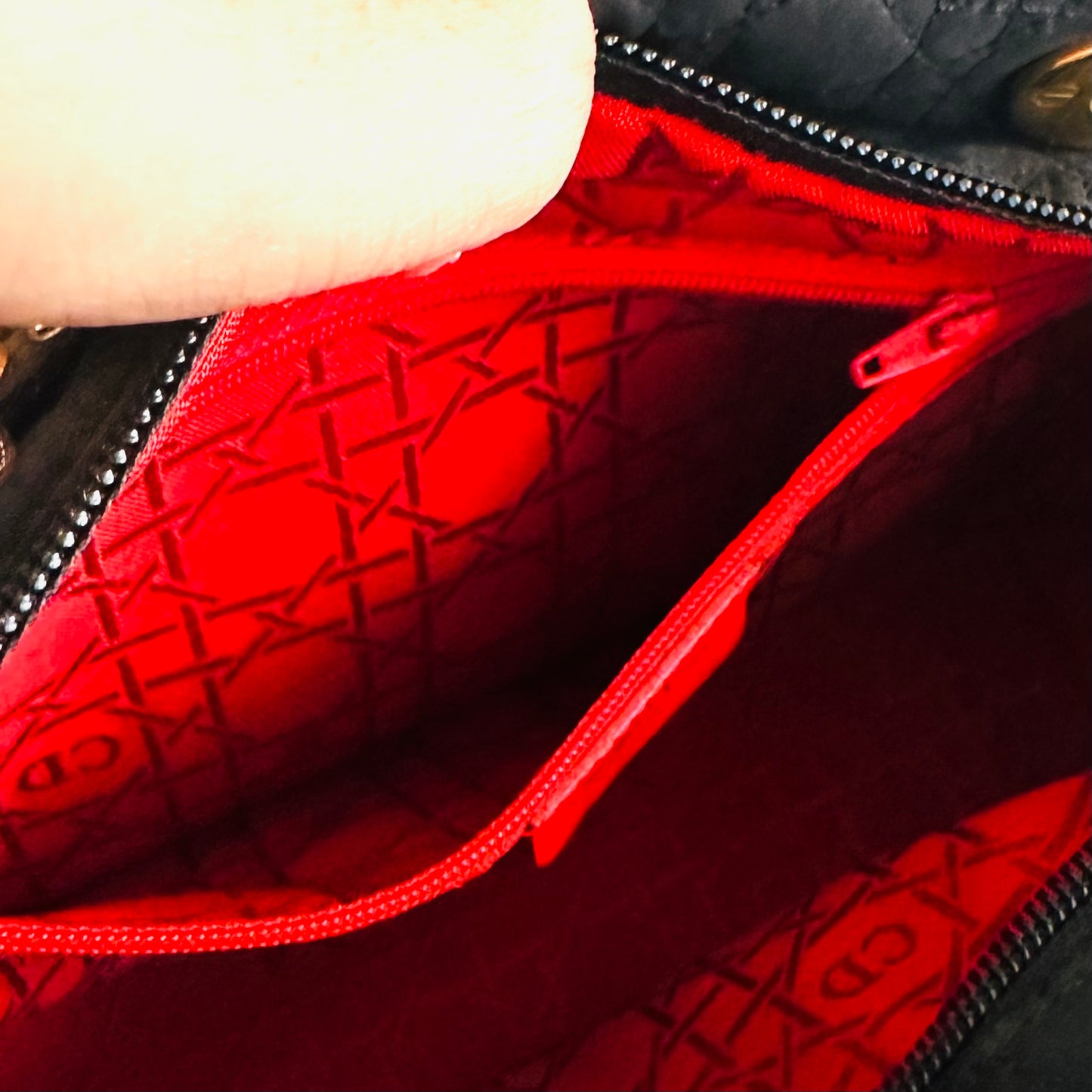 Christian Dior CD Medium Lady Dior Black GHW Quilted Cannage Jersey Fabric Top Handle Shopper Tote Bag