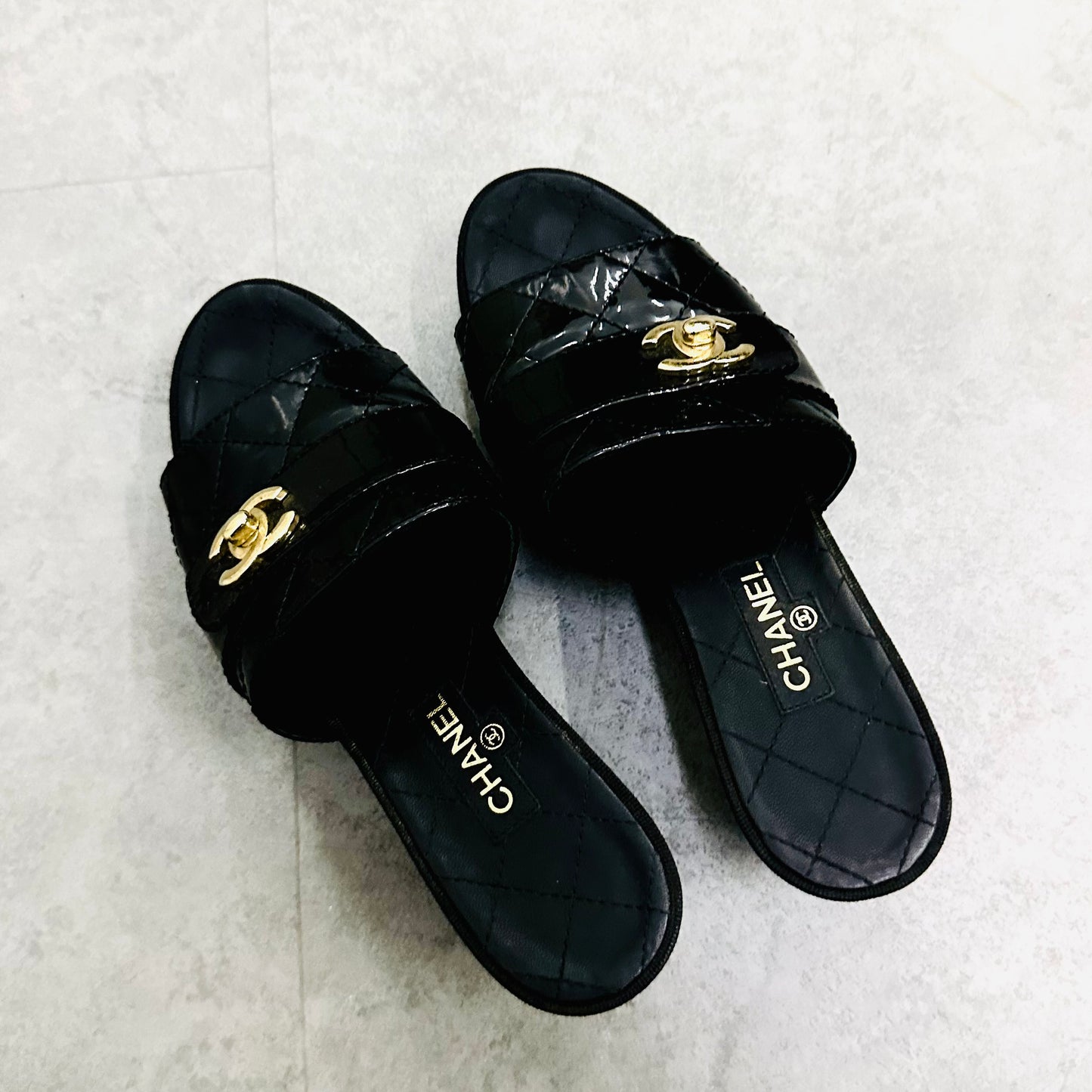 Chanel Classic Giant Turnlock CC Logo Black Gold Hardware GHW Quilted Leather Mules Platform Heels Slides Sandals Pumps Shoes