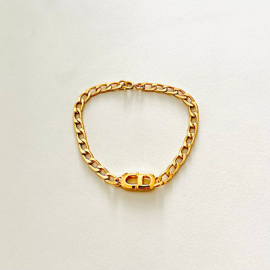 Christian Dior CD Chunky Signature Gold Giant Monogram Logo Bracelet