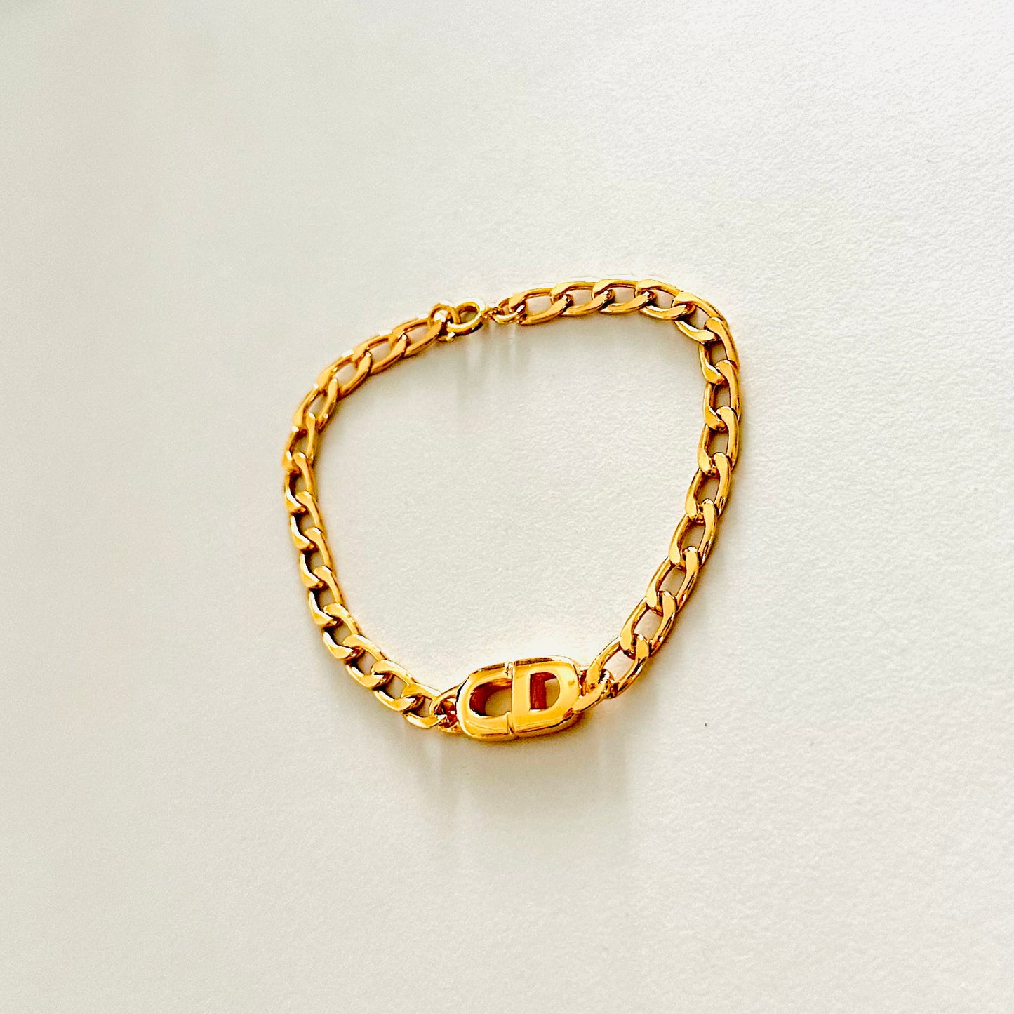 Christian Dior CD Chunky Signature Gold Giant Monogram Logo Bracelet