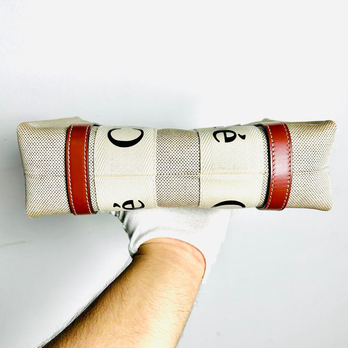 Chloe Woody Beige / Brown Monogram Logo 2-Way Small Shoulder Shopper Sling Tote Bag