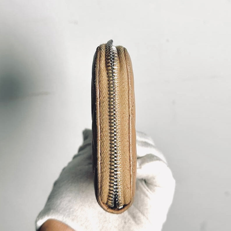 Chanel Zippy Warm Taupe Beige CC Logo Quilted Lambskin Zip Around Long Wallet 18s