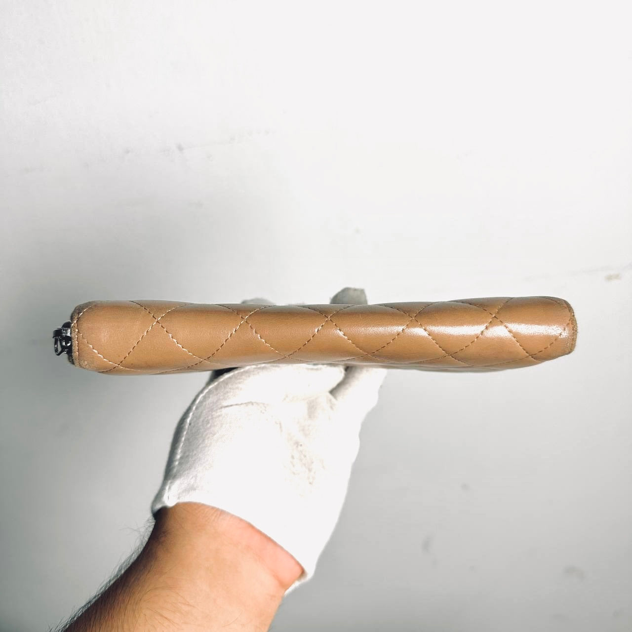 Chanel Zippy Warm Taupe Beige CC Logo Quilted Lambskin Zip Around Long Wallet 18s