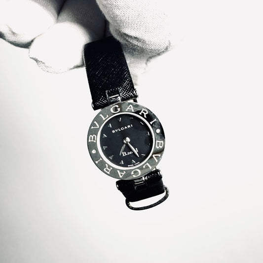 Bvlgari Bulgari B Zero Bzero Black Round Dial Stainless Steel 23MM Quartz Leather Strap Watch