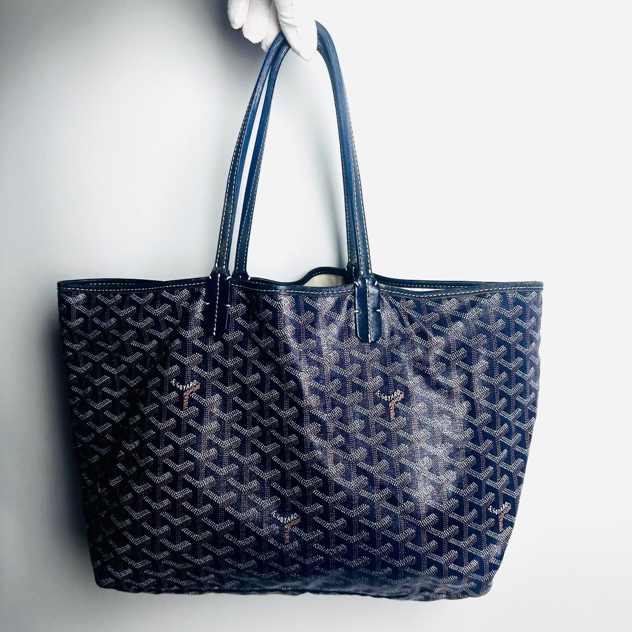 Goyard Navy Blue Saint Louis PM Monogram Shopper Shoulder Tote Bag With Pouch