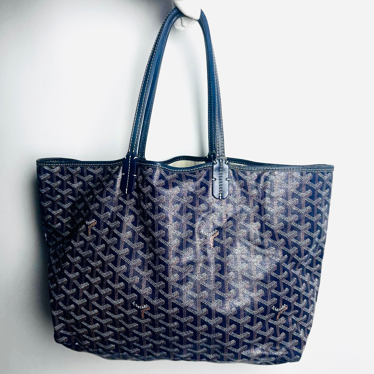 Goyard Navy Blue Saint Louis PM Monogram Shopper Shoulder Tote Bag With Pouch