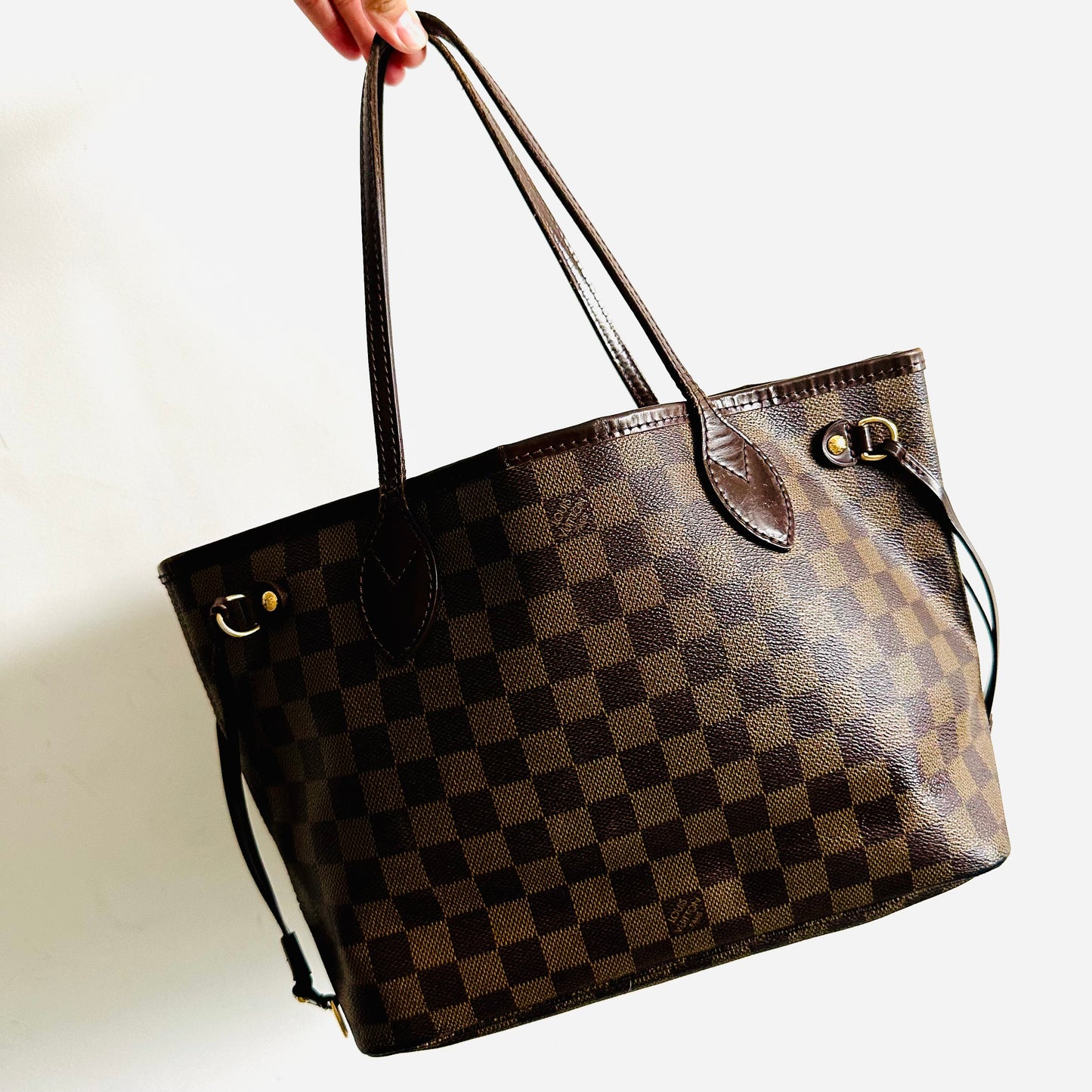 Louis Vuitton LV DE Damier Ebene Monogram Logo GHW Neverfull PM Shoulder Shopper Tote Bag