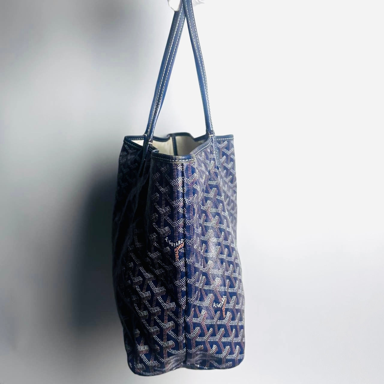 Goyard Navy Blue Saint Louis PM Monogram Shopper Shoulder Tote Bag With Pouch