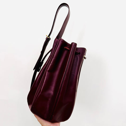 Cartier Must / Mast de Cartier Burgundy Maroon Red GHW Smooth Leather Bucket Shoulder Drawstring Bag