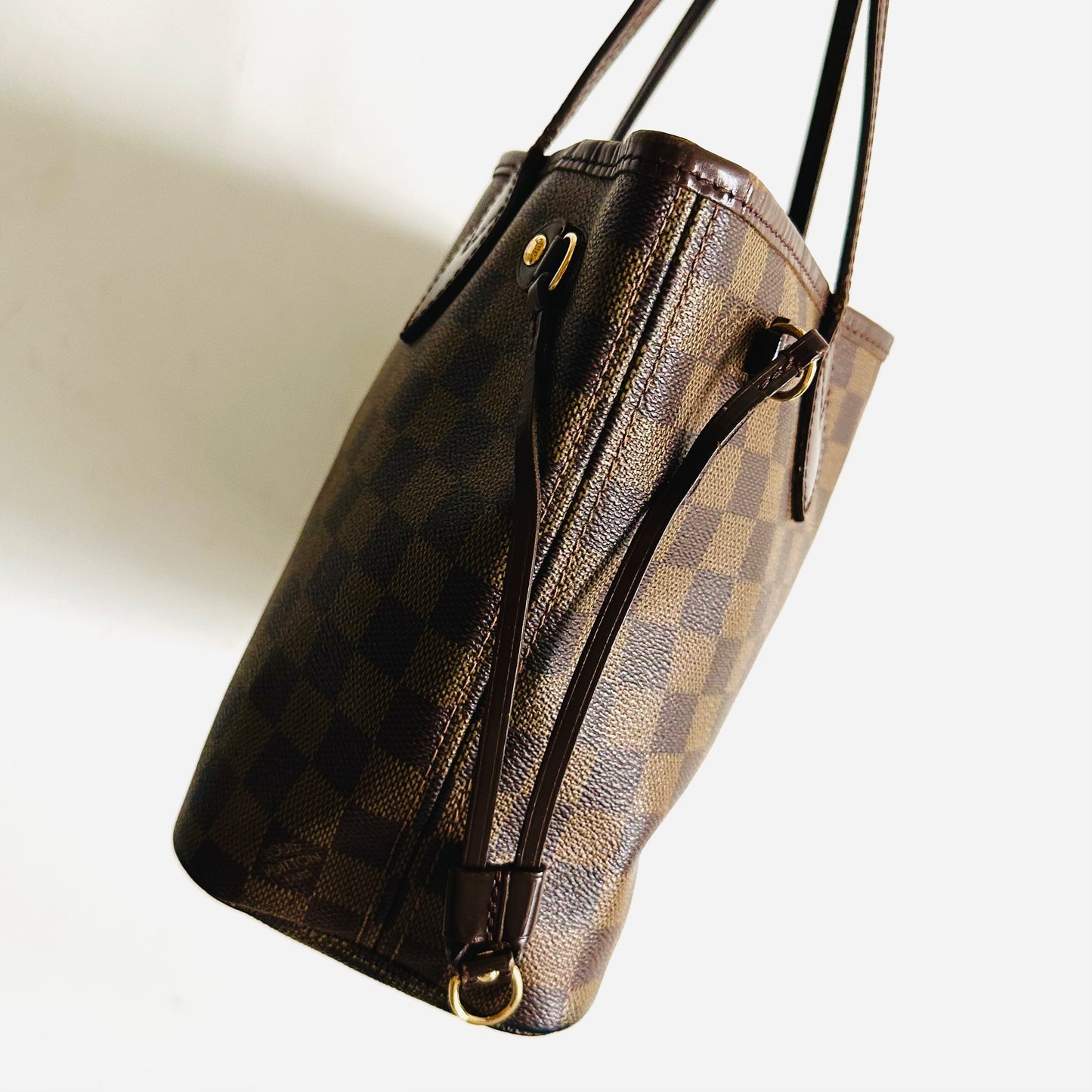 Louis Vuitton LV DE Damier Ebene Monogram Logo GHW Neverfull PM Shoulder Shopper Tote Bag