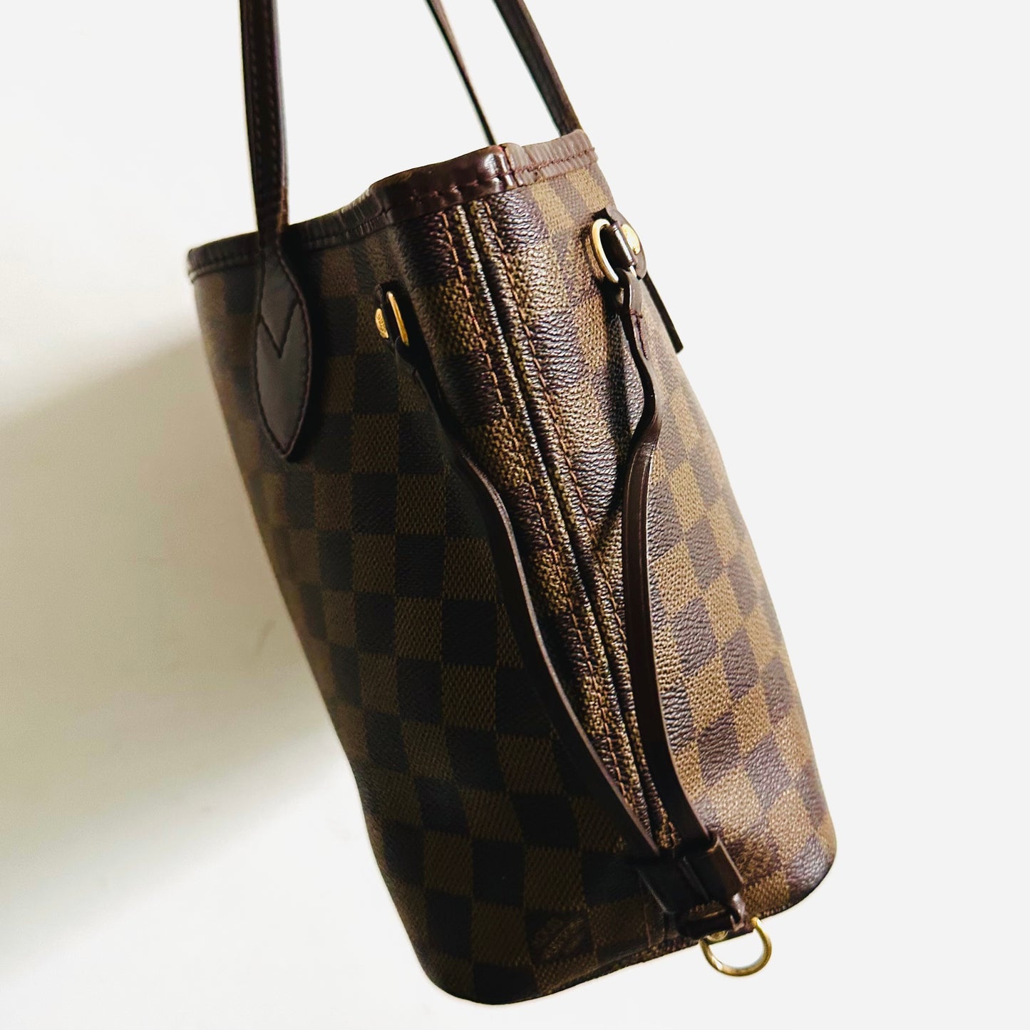 Louis Vuitton LV DE Damier Ebene Monogram Logo GHW Neverfull PM Shoulder Shopper Tote Bag