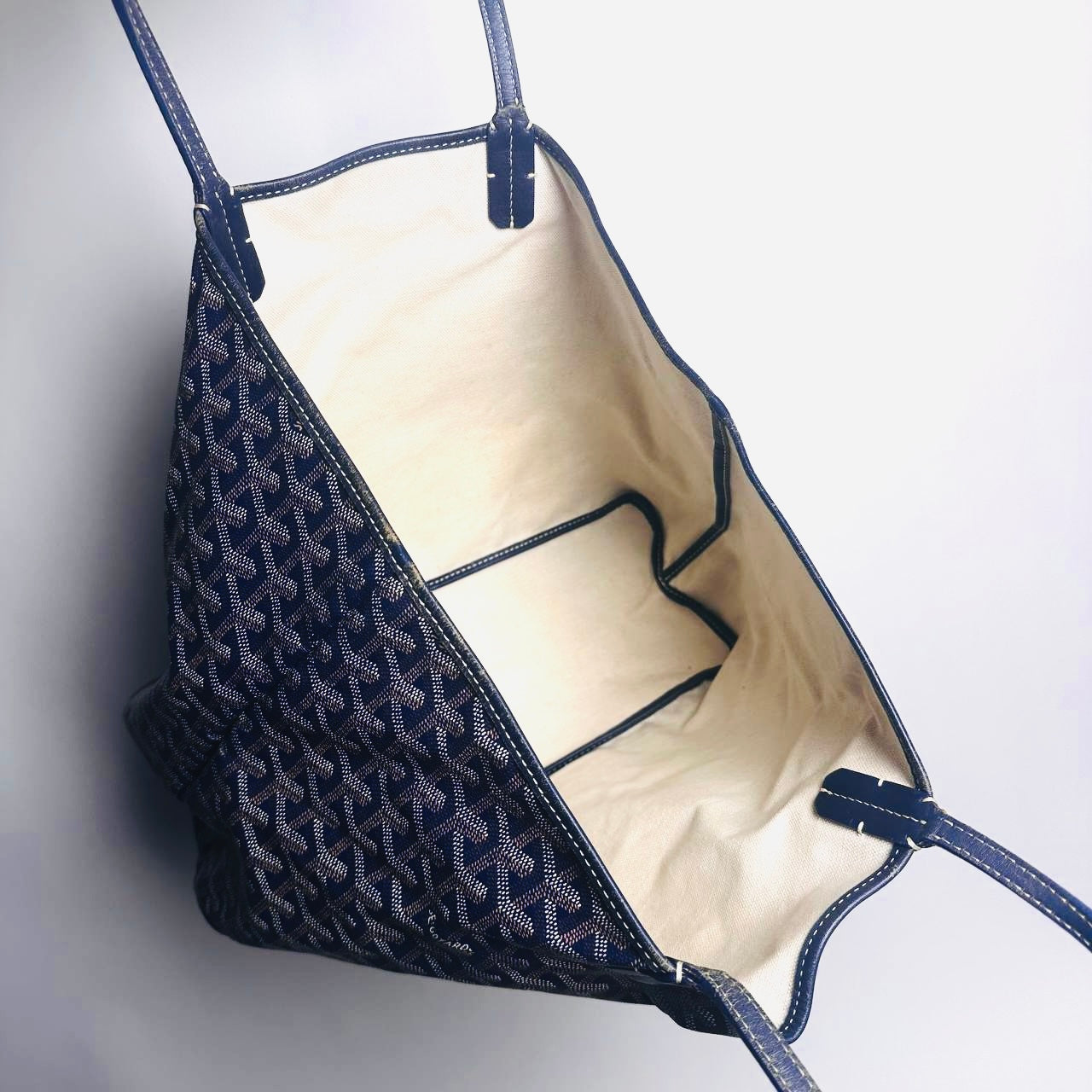 Goyard Navy Blue Saint Louis PM Monogram Shopper Shoulder Tote Bag With Pouch