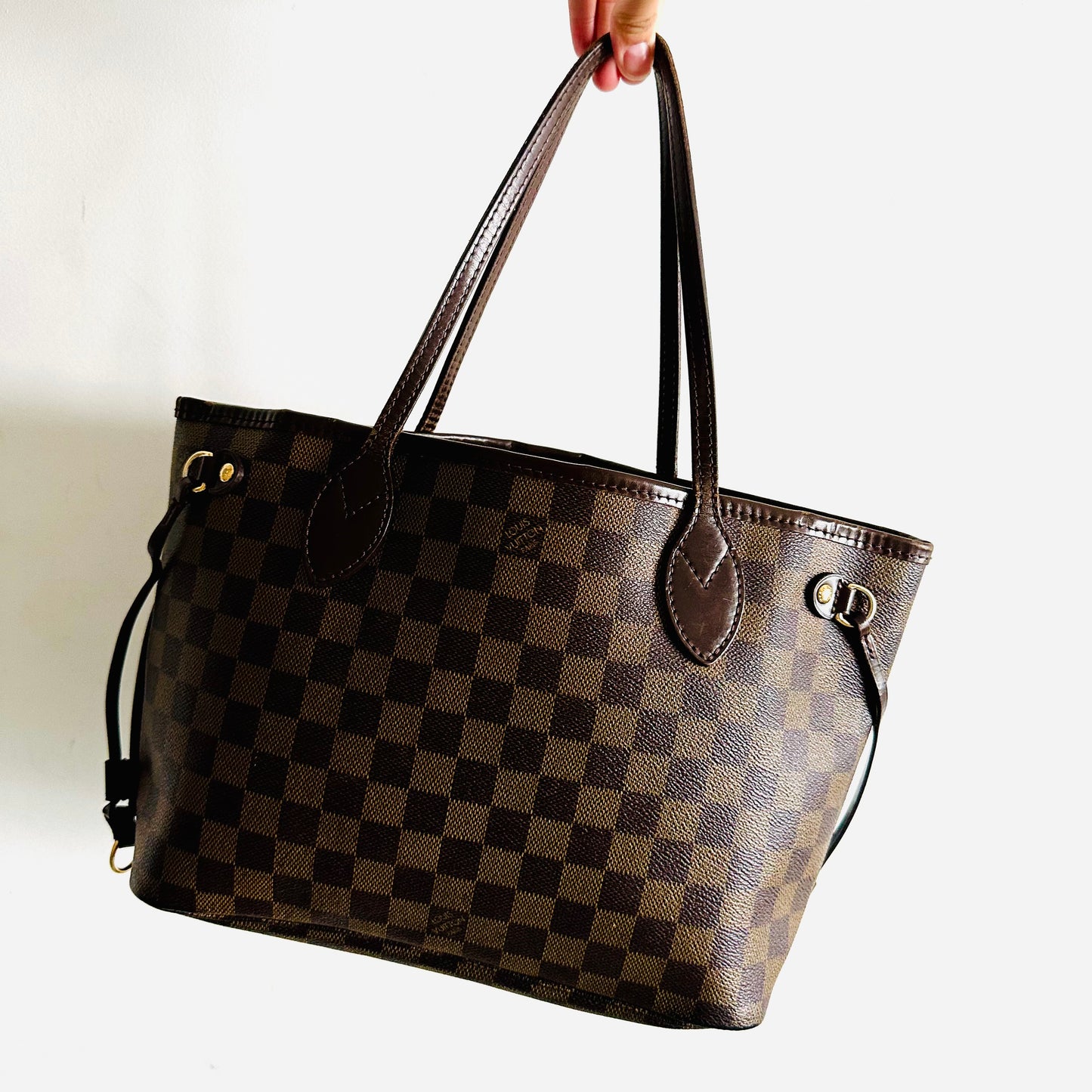 Louis Vuitton LV DE Damier Ebene Monogram Logo GHW Neverfull PM Shoulder Shopper Tote Bag