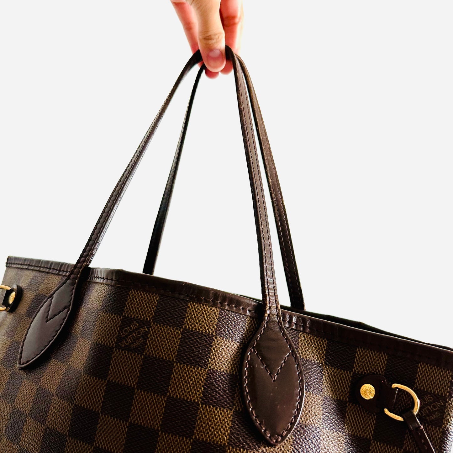 Louis Vuitton LV DE Damier Ebene Monogram Logo GHW Neverfull PM Shoulder Shopper Tote Bag