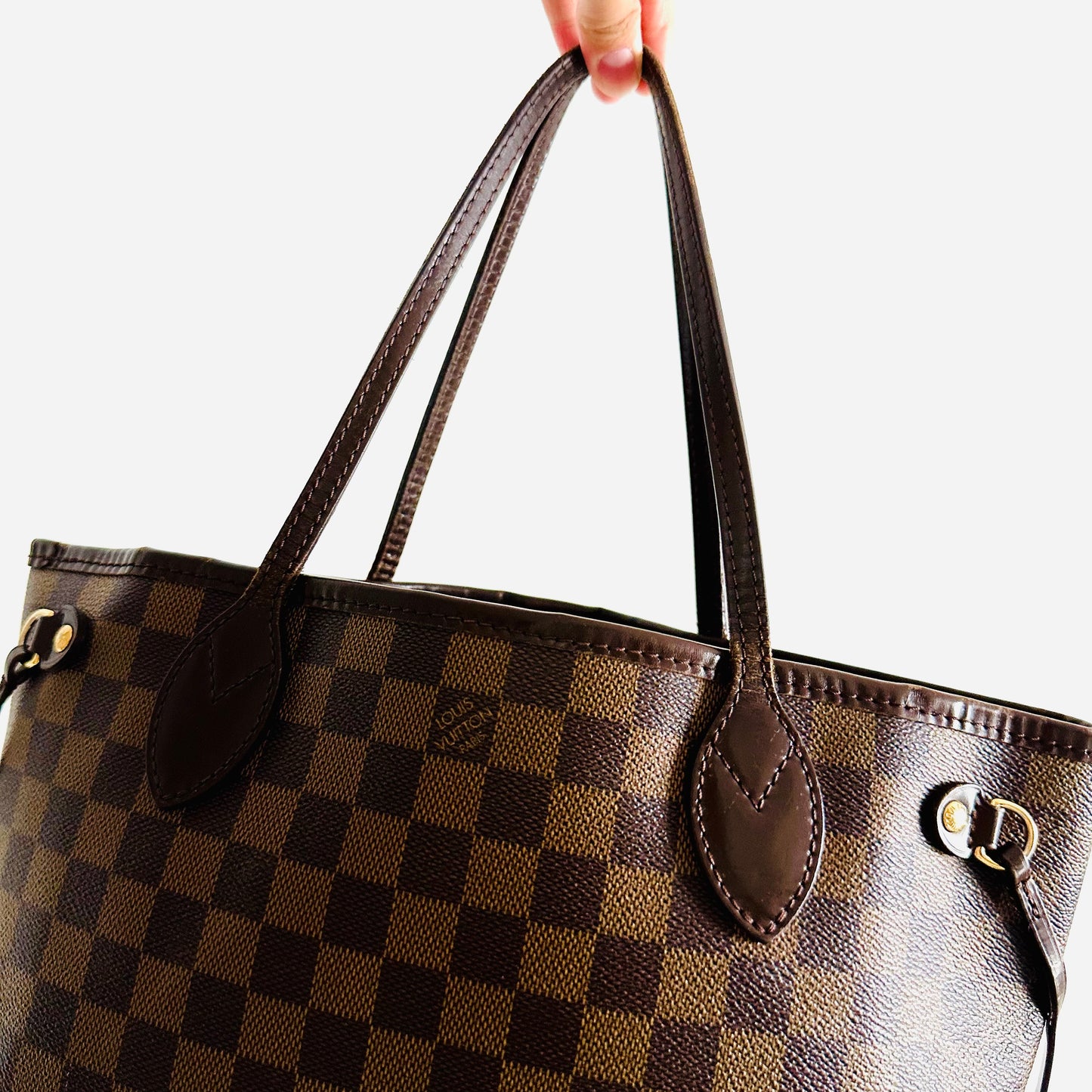 Louis Vuitton LV DE Damier Ebene Monogram Logo GHW Neverfull PM Shoulder Shopper Tote Bag