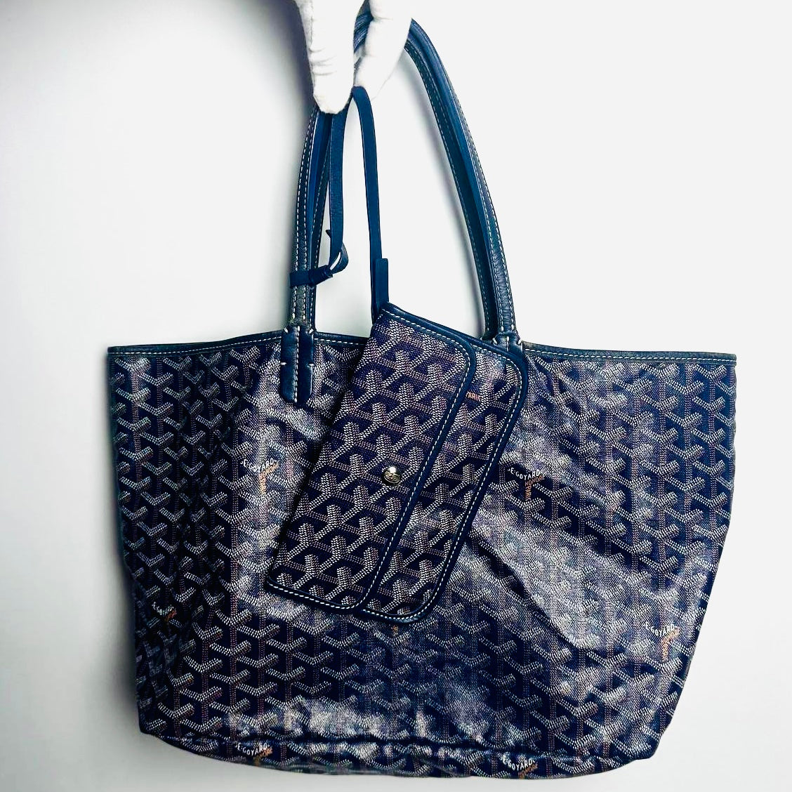 Goyard Navy Blue Saint Louis PM Monogram Shopper Shoulder Tote Bag With Pouch