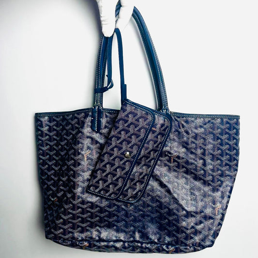 Goyard Navy Blue Saint Louis PM Monogram Shopper Shoulder Tote Bag With Pouch