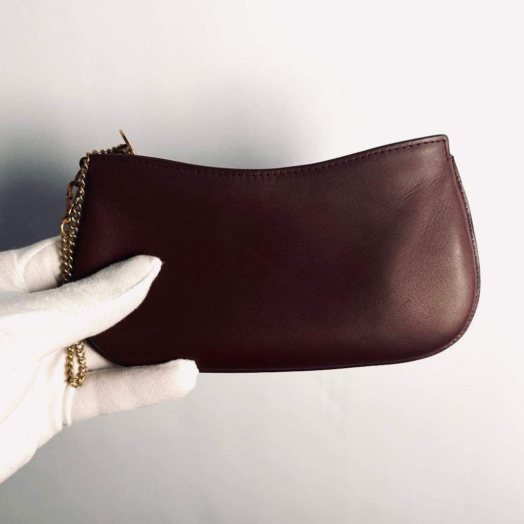 Cartier Must / Mast de Cartier Burgundy Red Maroon GHW Smooth Leather 2-Way Chain Pochette Accessories Wrislet Pouch Clutch Case