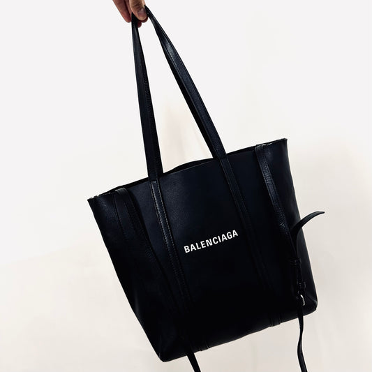 Balenciaga Black Everyday XS Monogram Logo Shoulder Sling Leather Tote Bag