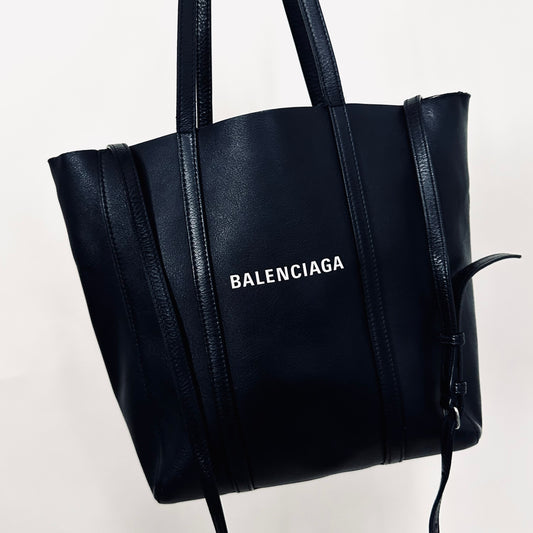 Balenciaga Black Everyday XS Monogram Logo Shoulder Sling Leather Tote Bag