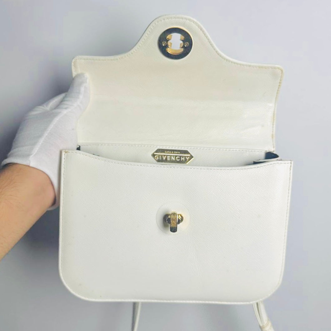 Givenchy White GHW Leather Classic Flap Logo 2-Way Shopper Shoulder Sling Top Handle Bag