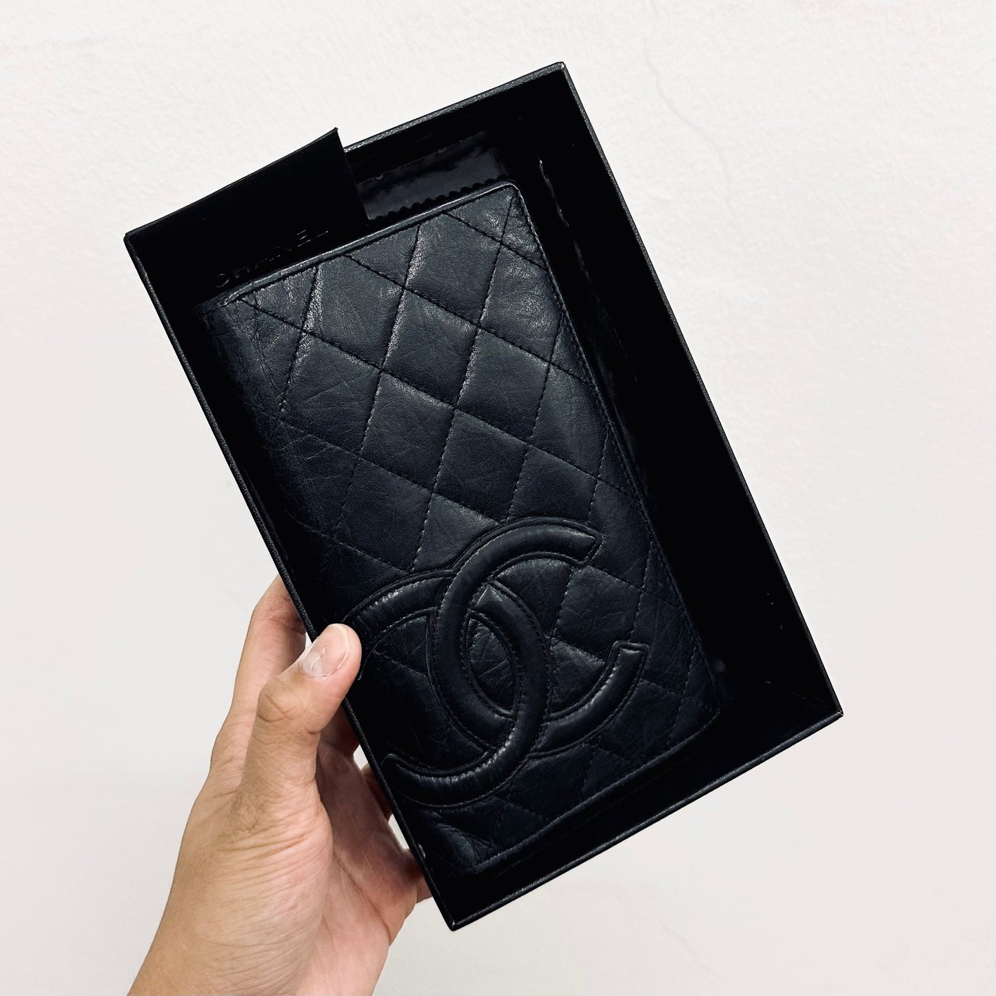 Chanel Cambon Black Giant CC Logo Quilted Lambskin Flap Continental Long Wallet 11s