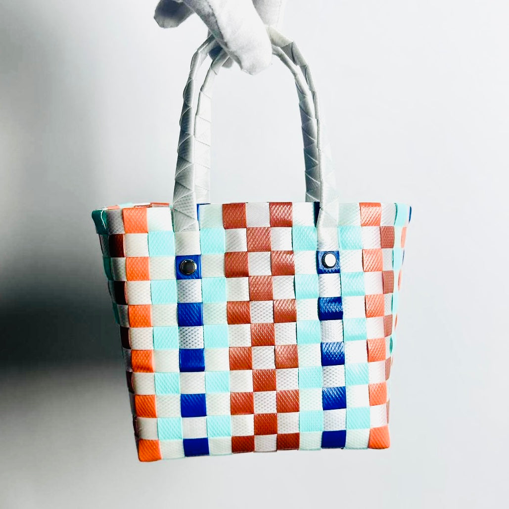 Marni Market Monogram Logo Interwoven Raffia / Leather Basket Bucket Mini Tote Bag