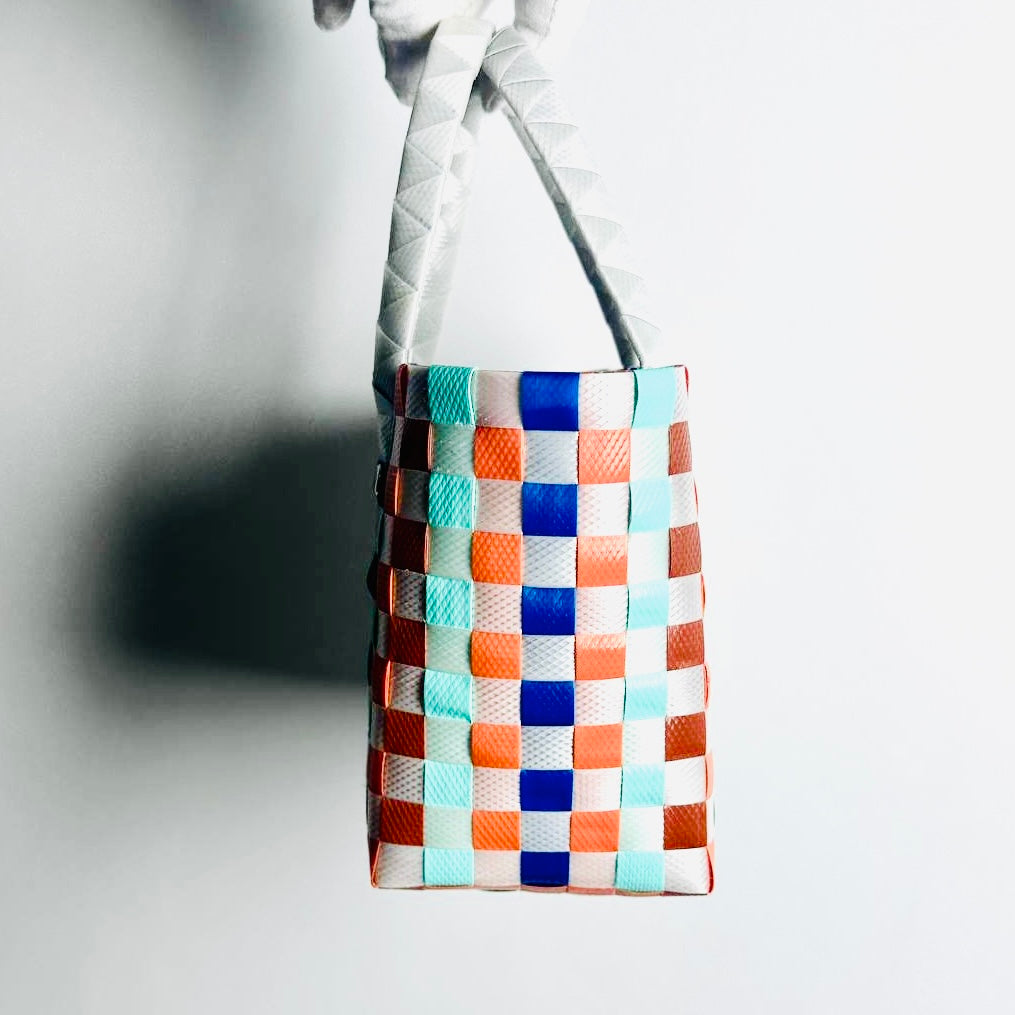 Marni Market Monogram Logo Interwoven Raffia / Leather Basket Bucket Mini Tote Bag