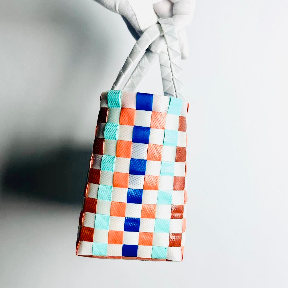 Marni Market Monogram Logo Interwoven Raffia / Leather Basket Bucket Mini Tote Bag