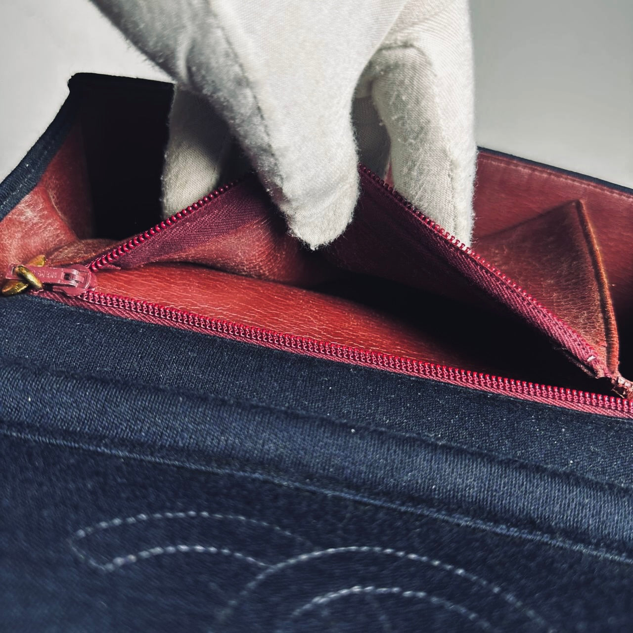 Chanel Navy Blue GHW Quilted Jersey Fabric CC Logo Vintage Small Square Flap Shoulder Sling Bag Pre Series