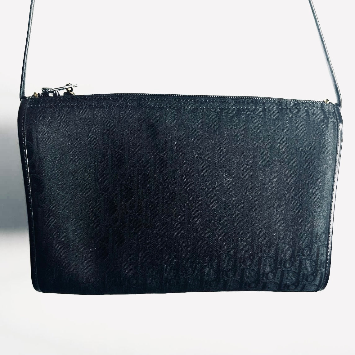 Christian Dior CD Black GHW Iridescent Monogram Logo GHW Zip Shoulder Sling Bag