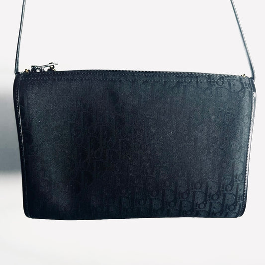 Christian Dior CD Black GHW Iridescent Monogram Logo GHW Zip Shoulder Sling Bag