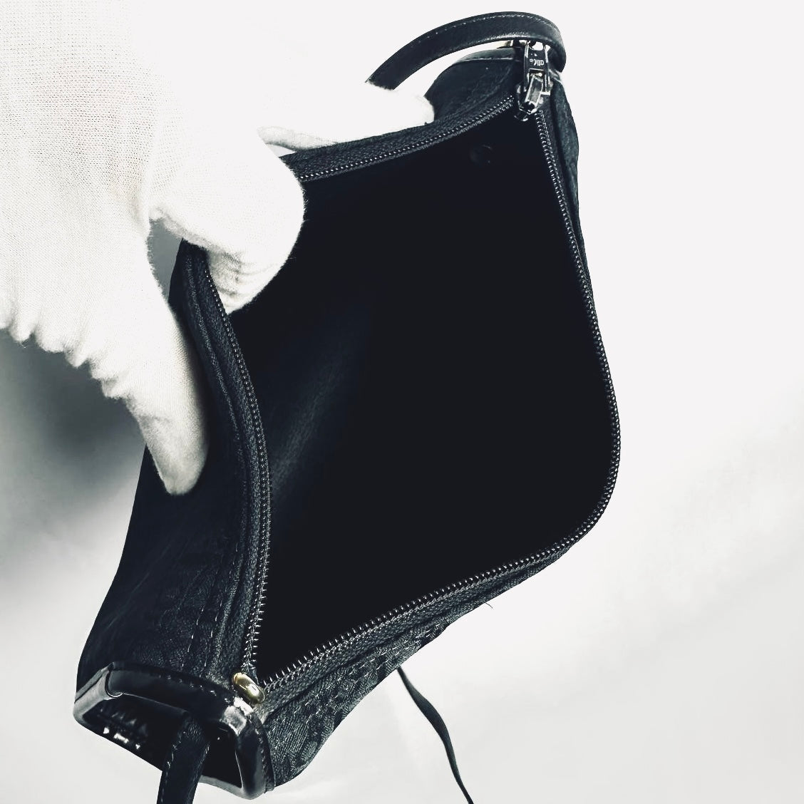 Christian Dior CD Black GHW Iridescent Monogram Logo GHW Zip Shoulder Sling Bag