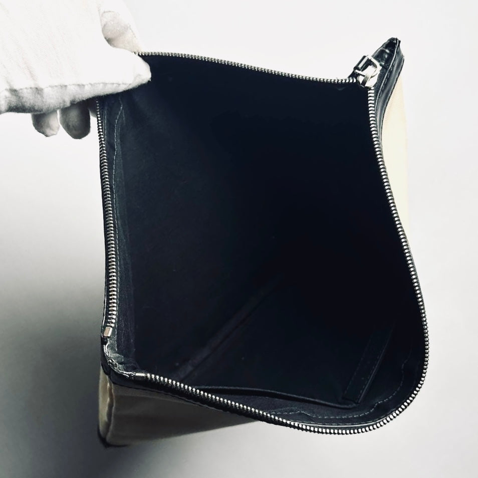 Balenciaga Black / White Everyday Classic Clip Large L Toile / Leather Zip Clutch Folio Pouch Case
