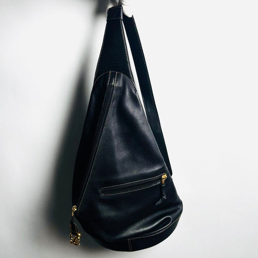 Loewe Anton Black GHW Monogram Logo Leather Shoulder Sling Bag With Pouch