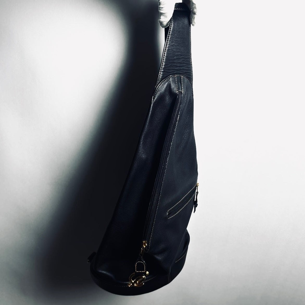 Loewe Anton Black GHW Monogram Logo Leather Shoulder Sling Bag With Pouch