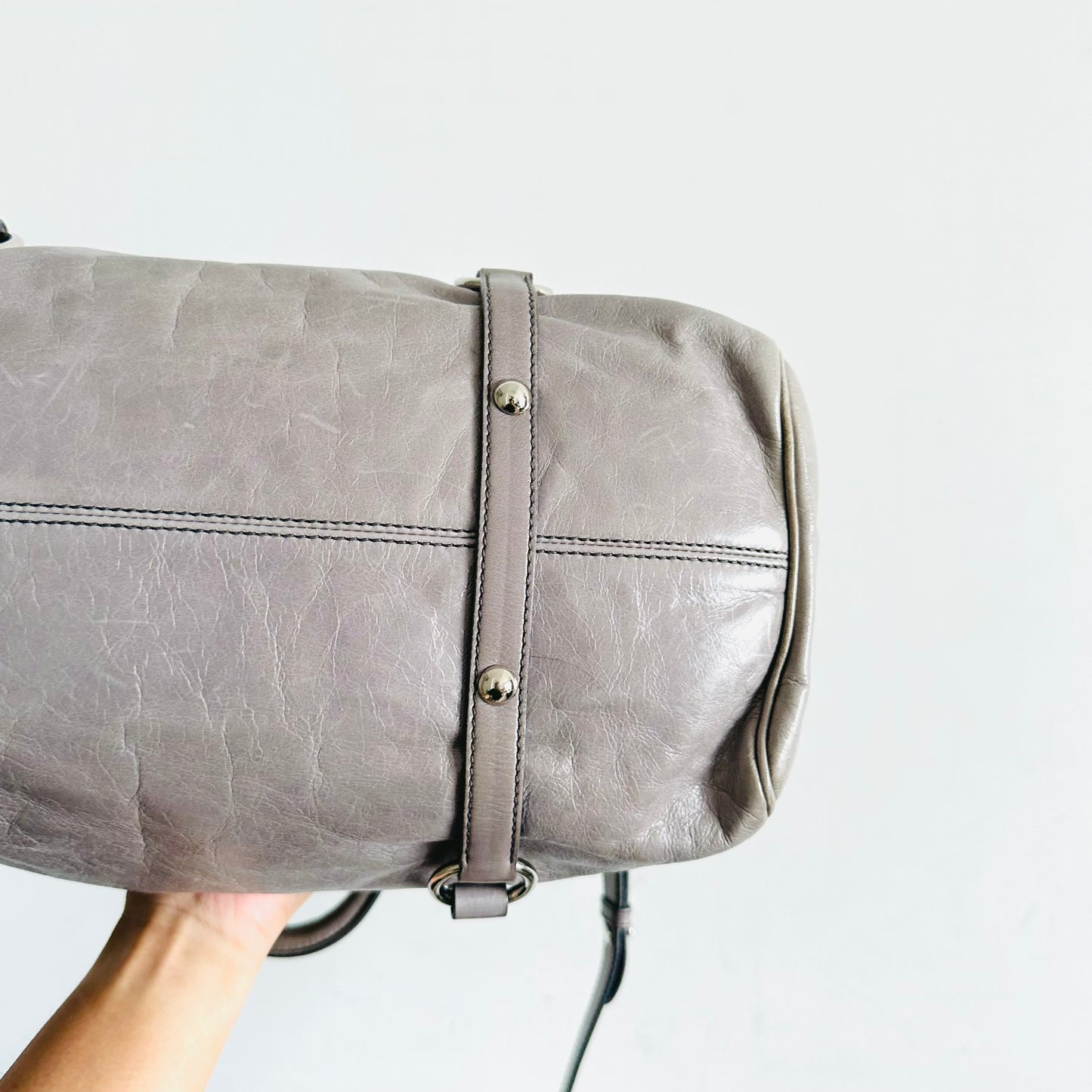 Miu Miu Grey Bow Vitello Lux Classic Logo 2-Way Shopper Shoulder Sling Tote Bag
