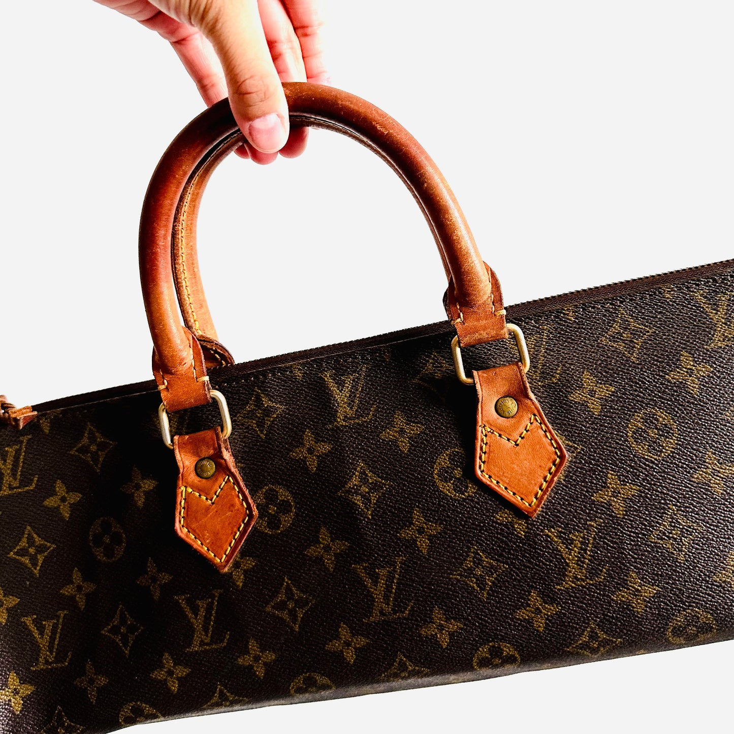 Louis Vuitton LV Tricot Triangle East West Monogram Logo GHW Vintage Top Handle Boston Bag