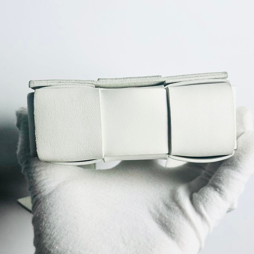 Bottega Veneta BV Cassette White GHW Woven Nappa Leather Mini Full Flap Shoulder Sling Bag