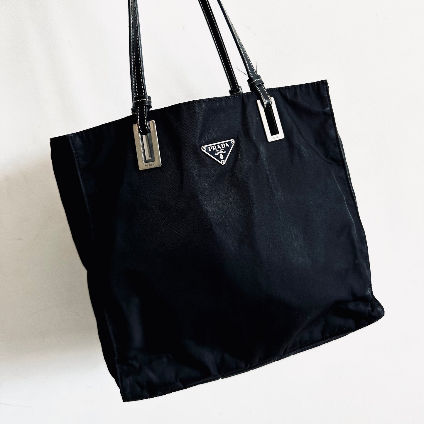 Prada Black Acciaio Tessuto Logo Classic Shopper Shoulder Tote Bag