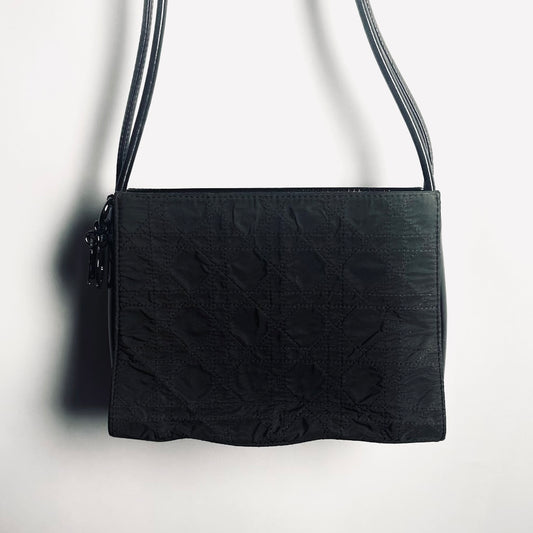 Christian Dior CD Dark Brown Lady Dior Charms Cannage Quilted Nylon Shoulder Sling Shopper Tote Bag